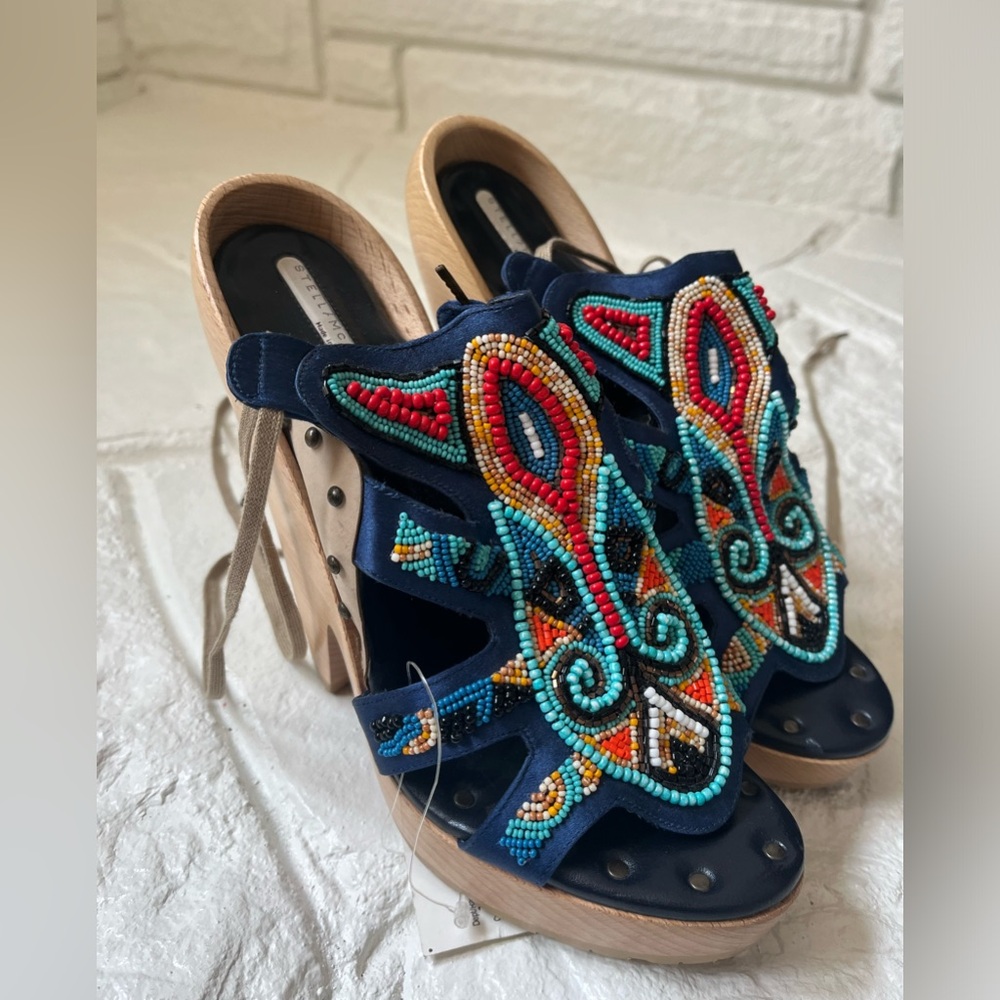 Rare Stella McCartney beaded sandals clog heels! Wooden wedge. Brand NEW! 39
